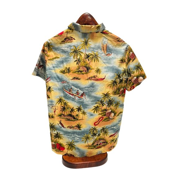 Vtg Hilo Hattie The Hawaii Original Palm Tree Boats Multicolor Hawaiian Shirt XS - Picture 6 of 7